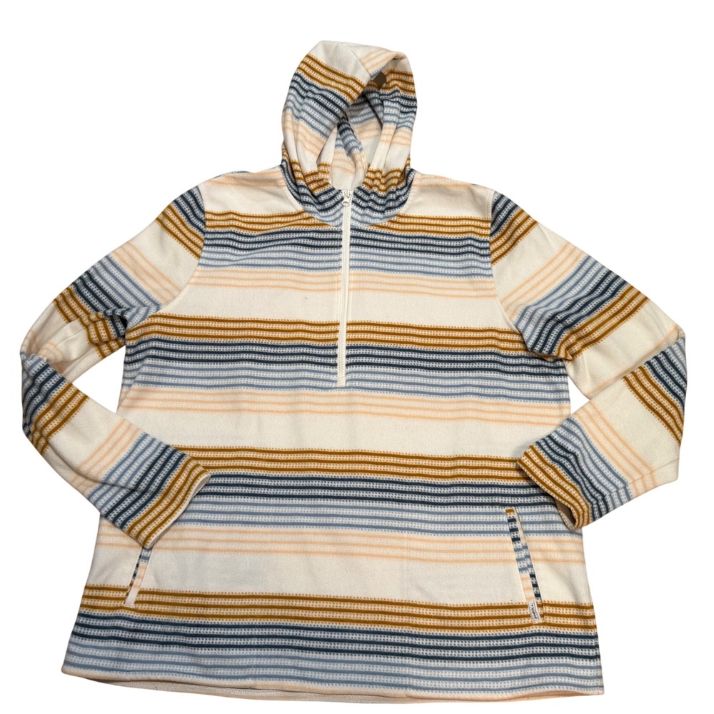 O'Neill Womens XXL Striped Fleece Hoodie Quarter Zip Coastal Pullover Blue Cream